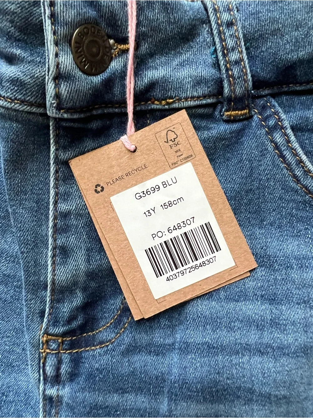 Mini Boden Girls 13Y 158cm Slim Denim Jeggings Skinny Jeans Adjustable Waist New